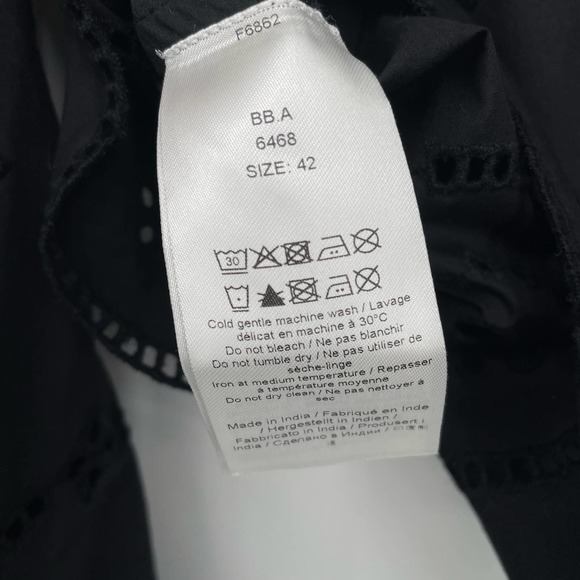 Ganni Broderie Anglaise Cropped Balloon Sleeve Top Black Summer Eyelet Lace - Picture 7 of 14